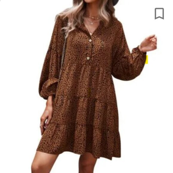 Dresses & Skirts - NWOT Casual Long Sleeve Loose V-Neck Swing Mini Dress - Size M